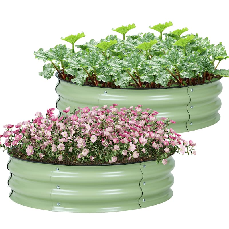 Aoodor Metal Galvanized Raised Garden Bed (Set of 2) - Green