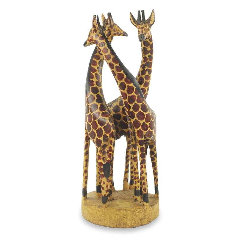 Handmade Giraffe Family Teakwood sculpture (Ghana) - 35 x 19 x 18