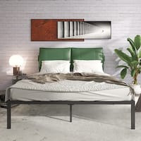 Metal Bed Frame Queen Size with Leathaire Headboard,Green & Black - Bed ...