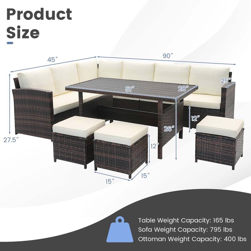 7 PCS Patio Furniture Rattan Set Conversation Sofa Coffee Table