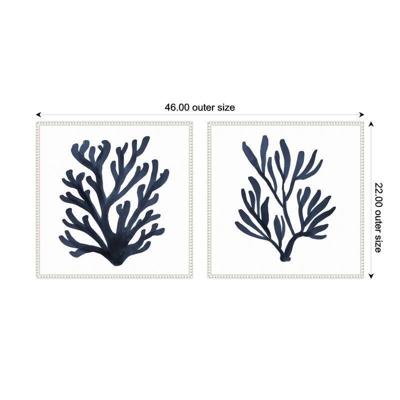 Kate and Laurel Sylvie Beaded Coastal Coral Seaweed Botanical 5 and 7 Framed Canvas Art Set by The Creative Bunch Studio