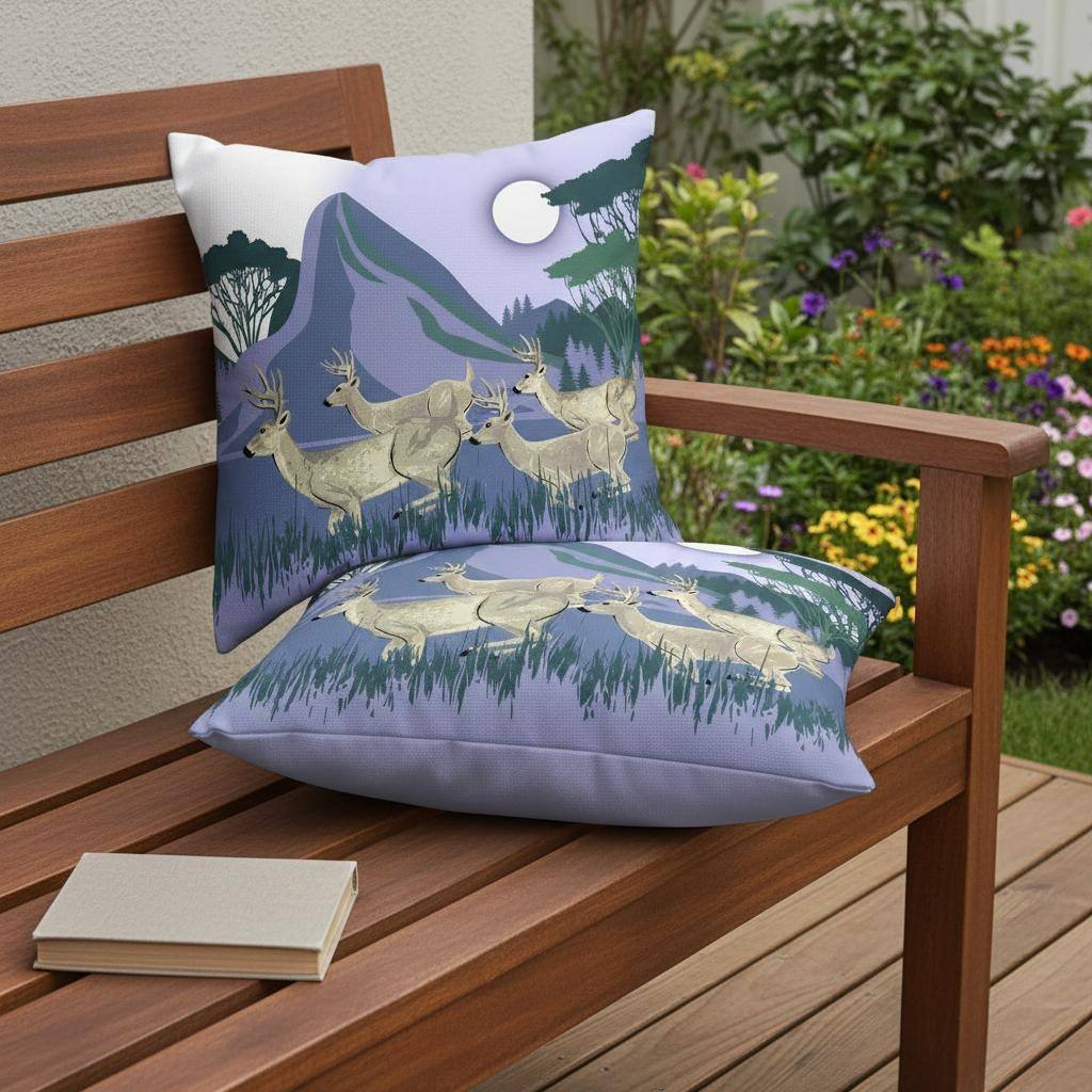 HomeRoots Set of Two 16" X 16" Blue and Brown Reindeer Indoor Outdoor Throw Pillow - 16.00' X '16.00' X '5.00