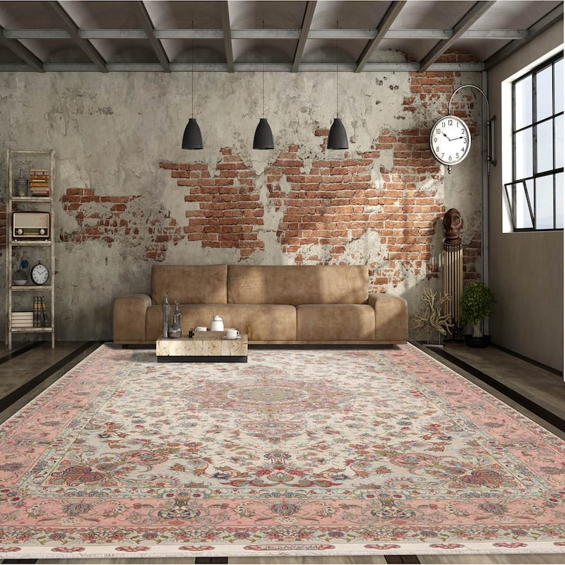 Hand Knotted Ivory Persian Wool & Silk Traditional Oriental Area Rug - 6' 7'' x 10' 3''