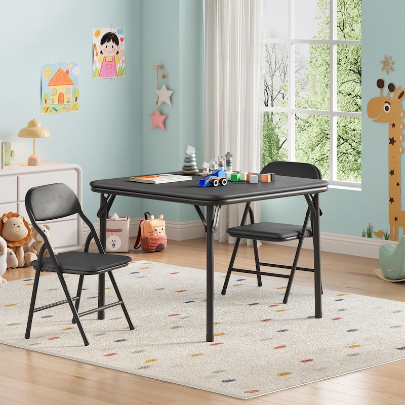 3/5-Piece Kids Folding Table and Chairs Set, Toddlers Children's Activity Table and Chairs Set - Black - 3-Piece