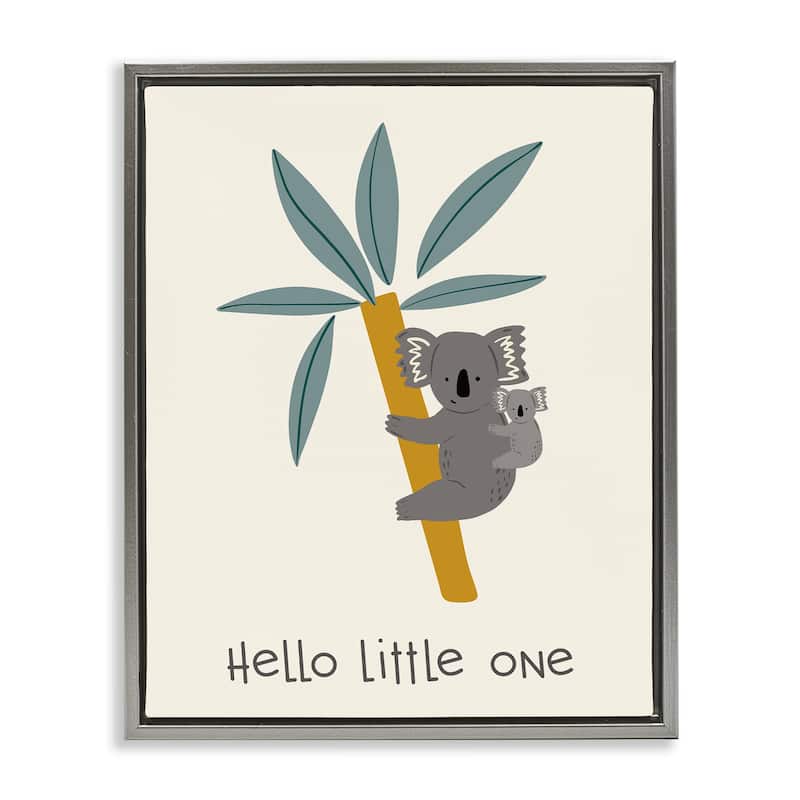Stupell Hello Little One Koalas Framed Floater Canvas Wall Art Design By Sazerelli Designs - 25 x 31 - Grey