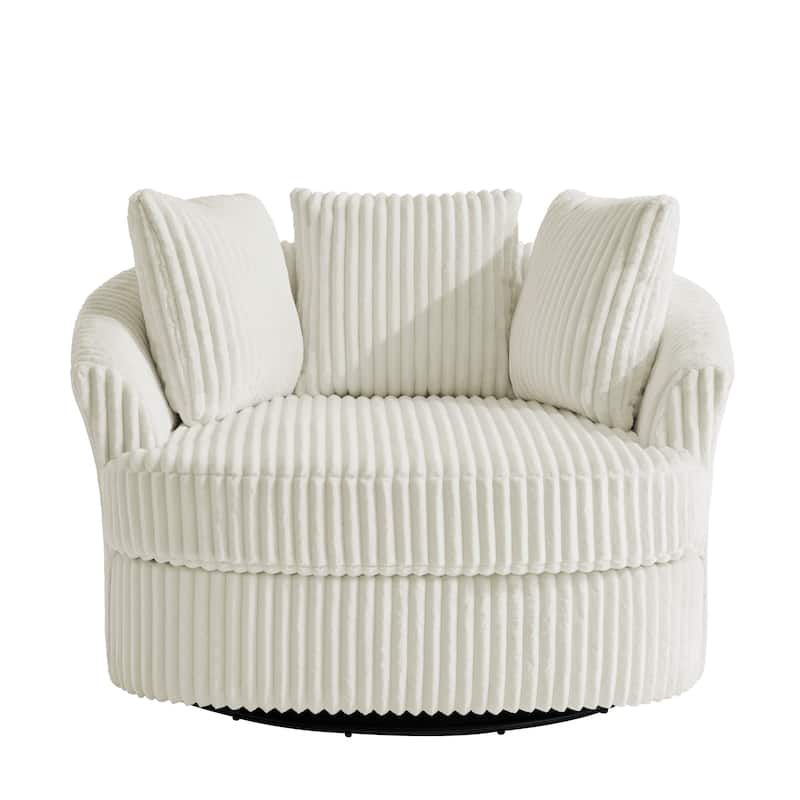 Recessed Arm Slipcovered Swivel Barrel Chair with Pillows