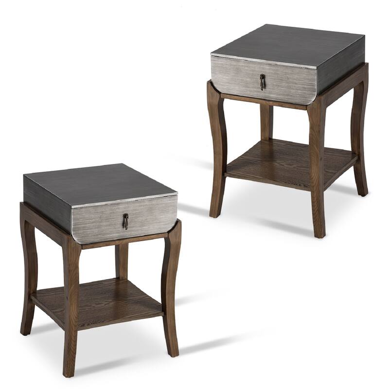 SUNBURY Farmhouse Nightstand Wood Accent End Table w Drawer and Shelf