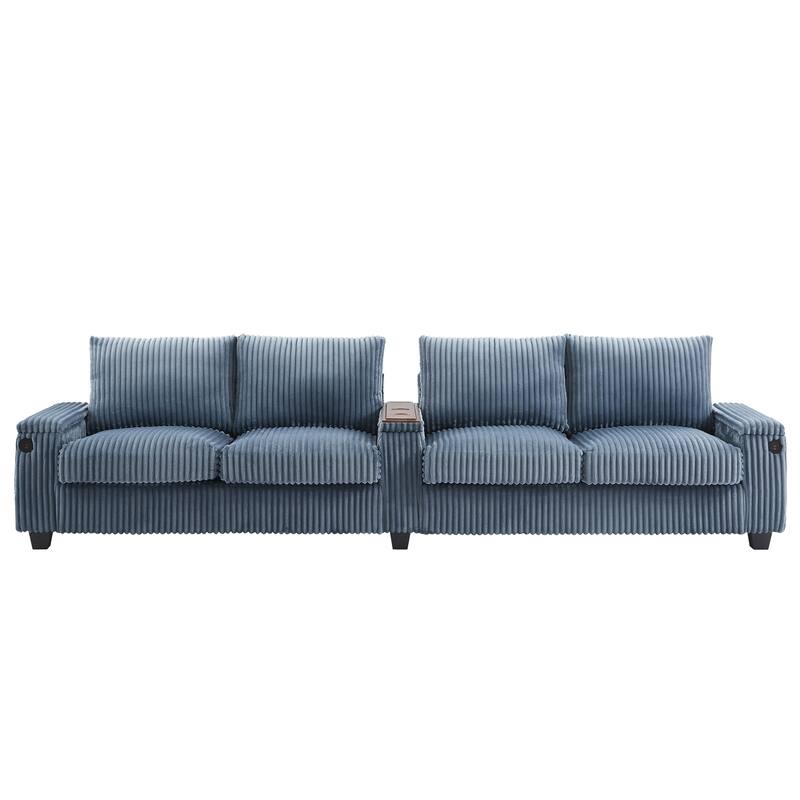 133-In Corduroy Sectional Sofa with USB Ports, Hidden Storage Arms, Flip-Top Cup Holders