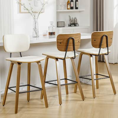 26" Upholstered Wood Counter Height Bar Stools - 37.6"H x 19.5"W x 18.7"D