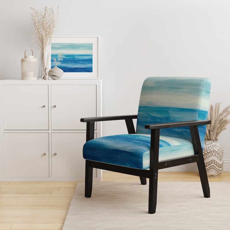 Designart "From the Shore" Upholstered Beach Accent Chair - Nautical & Coastal Arm Chair For Bedroom - Arm Chair - Blue & White