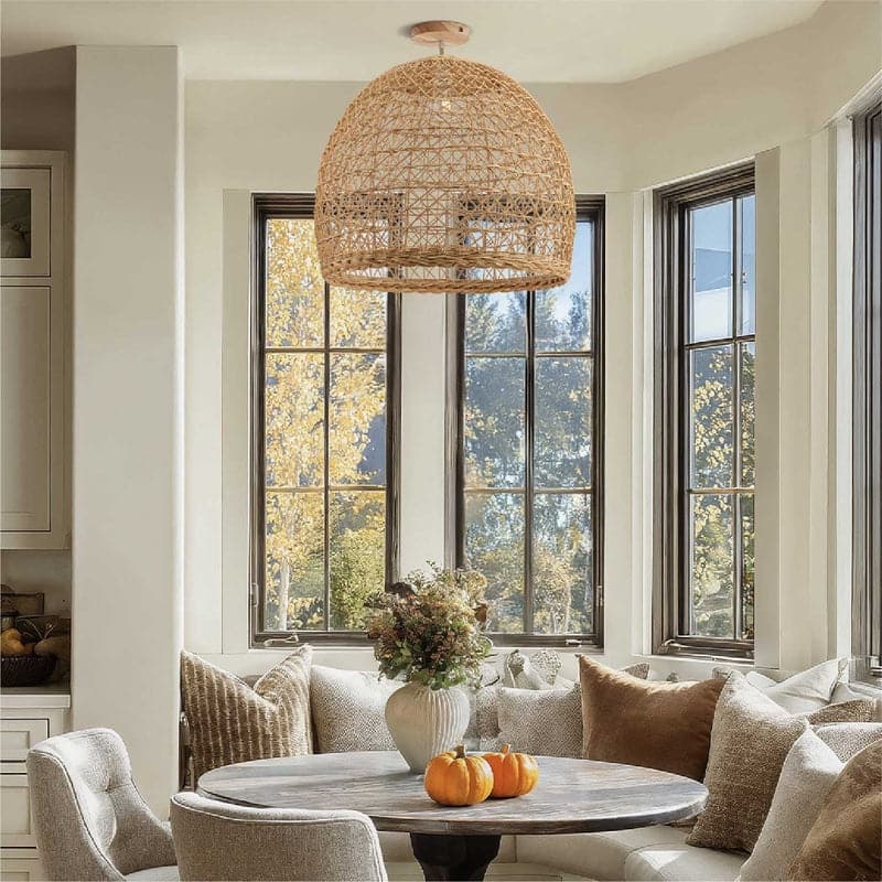 Lumiere Rattan Flush Mount - Rattan Natural Handwoven Ceiling Light for Hallway or Bedroom in Modern, Farmhouse, Boho Style