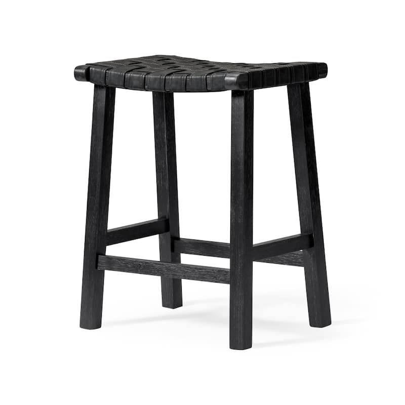 HomeRoots 26" Charcoal and Black Faux Leather and Solid Wood Backless Counter Height Bar Chair