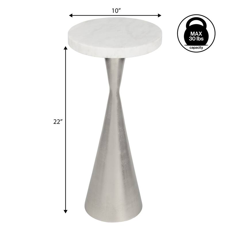 Ziggy 22" Contemporary Metal Drink & End Table w/ White Marble & Cone Base, By JONATHAN Y