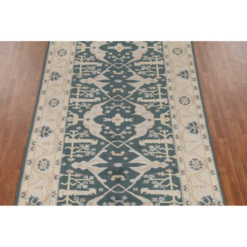 Green Oushak Indian Runner Rug Handmade Wool Carpet - 6'0" x 17'9"