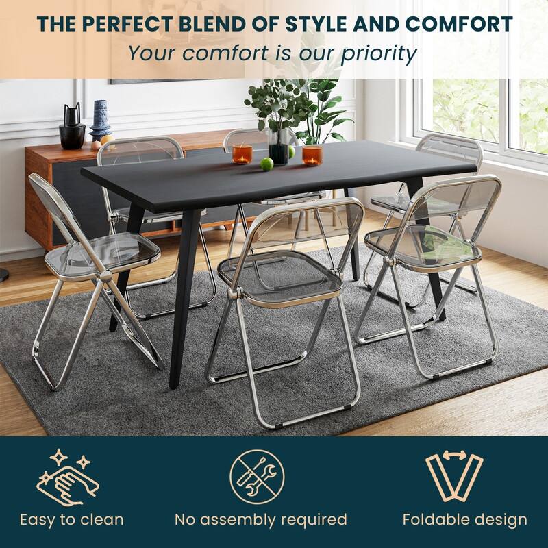 Lawrence Modern Foldable Acrylic Folding Chair with Accent Chrome Frame and Transparent Design for Home Living or Dining Room