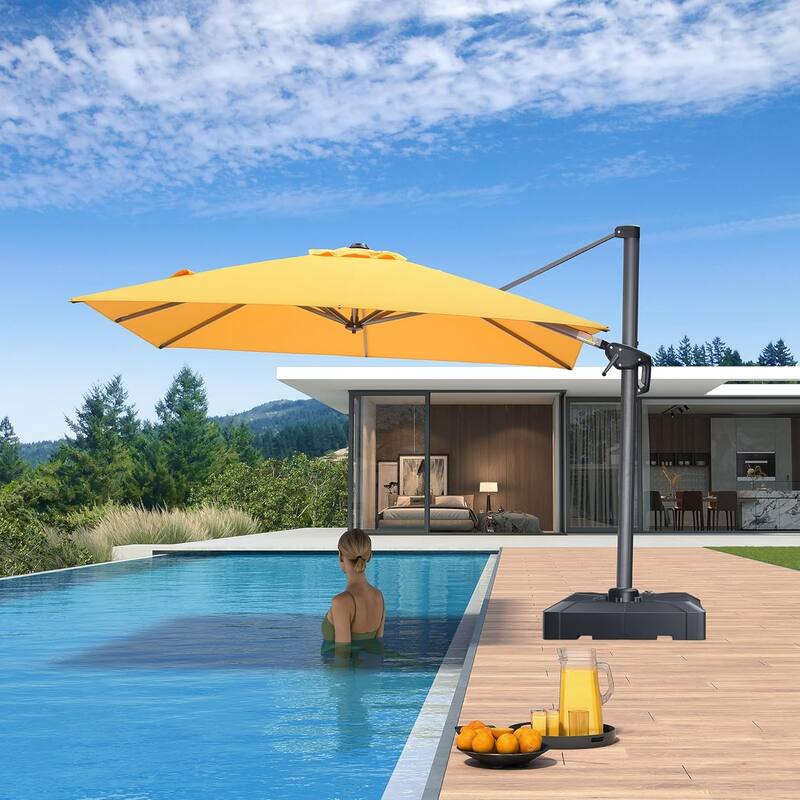 PURPLE LEAF 8ft Patio Umbrella with Base for Pool Outdoor Cantilever Umbrella Swimming Pool Umbrella with 360°Rotation - Yellow