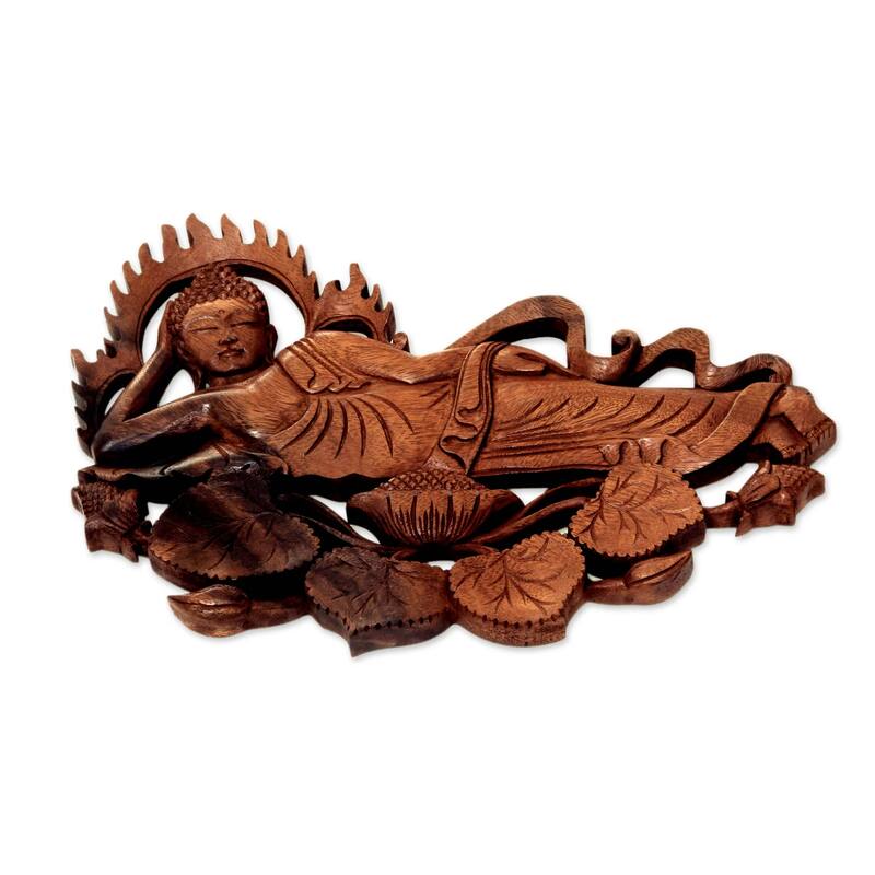 Novica Handmade Buddha Relaxes Wood Relief Panel