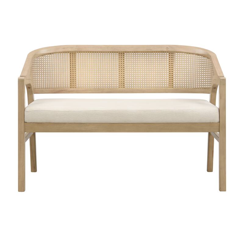 Christopher Knight Home - Curved Rubberwood Cane 46.25" Upholstered Loveseat