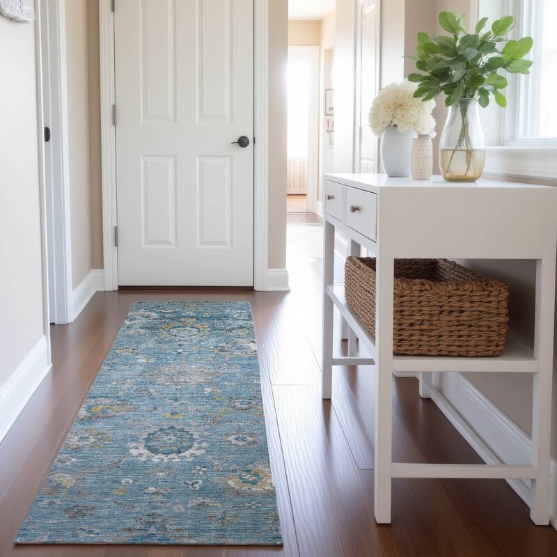 Premium Washable Super Soft Traditional Vintage Mayfield Rug - Teal - 2'3" x 7'6"