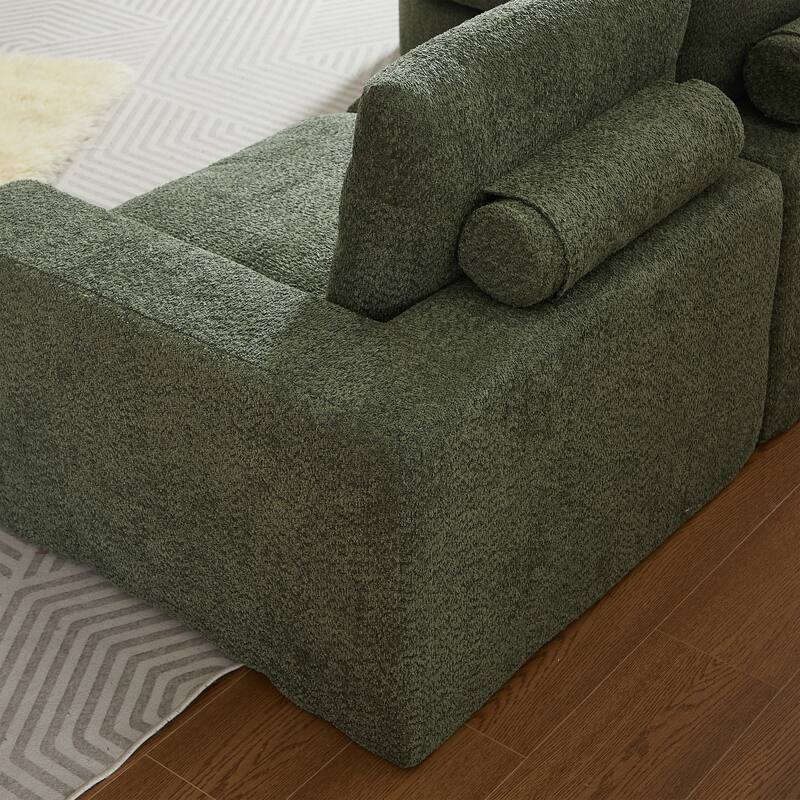 Curved Sectional Sofa with L-Shape Chaise, Chenille Upholstered Boneless Cloud Sofa, Modular 4 Seat Corner Sofa with Cushions