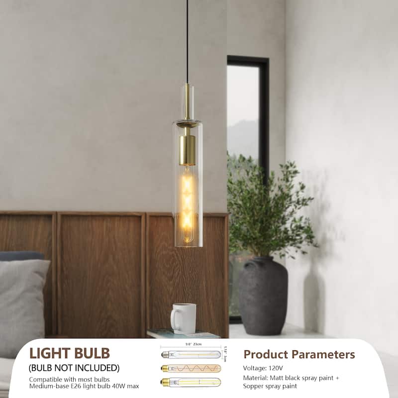 3-Pack Gold Pendant Lights - Clear Striped Glass - Farmhouse - Kitchen Dining