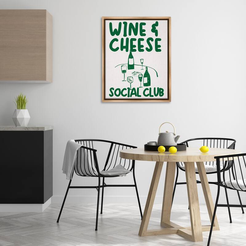 Stupell Wine & Cheese Social Club Framed Floater Canvas Wall Art Design By House of Lulu
