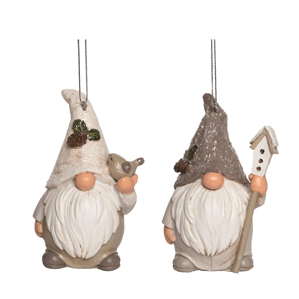 Transpac Resin Birch Gnome Ornament Set of 2 Christmas Home Decorations
