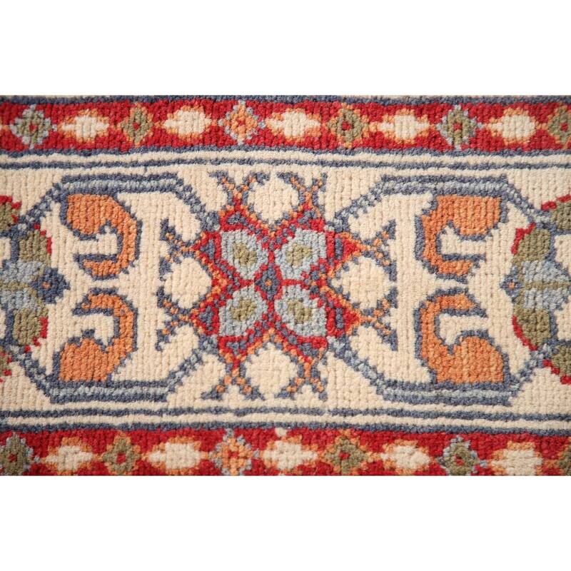 Light Blue Geometric Kazak Oriental Rug Handmade Wool Carpet - 3'2"x 4'8"