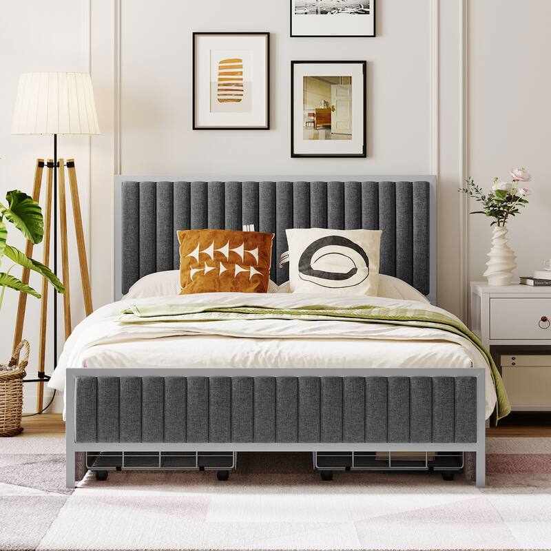 Superior Quality Metal Platform Bed Frame with 4 Drawers Storage Bed