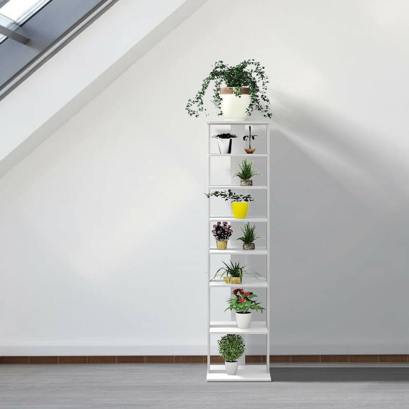 7-Tier Wooden Shoe Rack with Detachable Shelf and Water-Resistant Surface for Home Use - 11" x 10.5" x 43.5" (L x W x H) - White