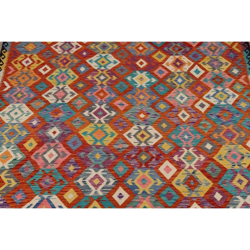 Reversible Kilim Oriental Area Rug Flatweave Southwestern Wool Carpet - 8'1" x 9'7"