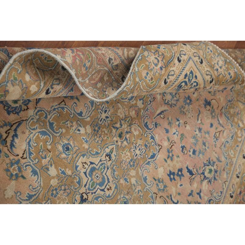 Hand Knotted Oriental 100% Wool Carpet Traditional Floral Pink Mashad Area Rug - 9' 1'' X 5' 7''