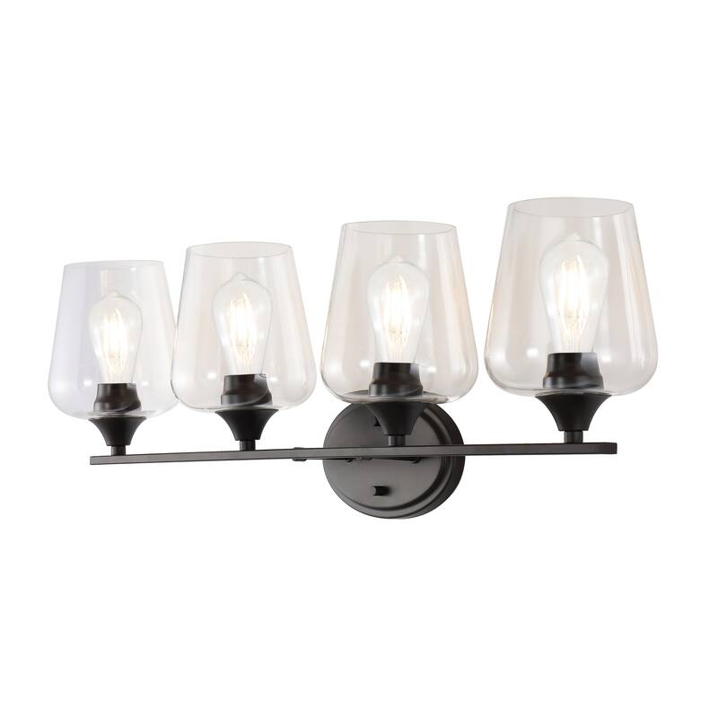 Iron/Seeded Glass LED Vanity Light, by JONATHAN Y - 4-Light - Black