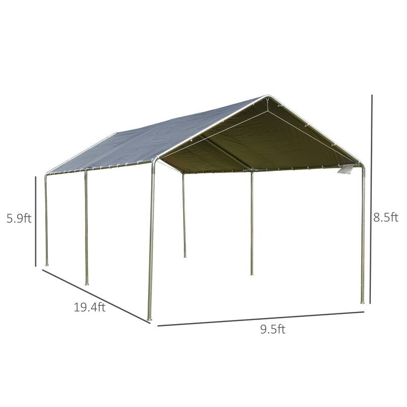 Outsunny 10' x 20' Heavy Duty Carport Awning Canopy with Included Anchor Kit & Weather-Resistant PE Roof