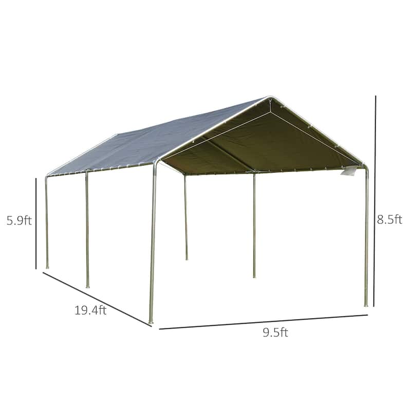 Outsunny 10' x 20' Heavy Duty Carport Awning Canopy with Included Anchor Kit & Weather-Resistant PE Roof