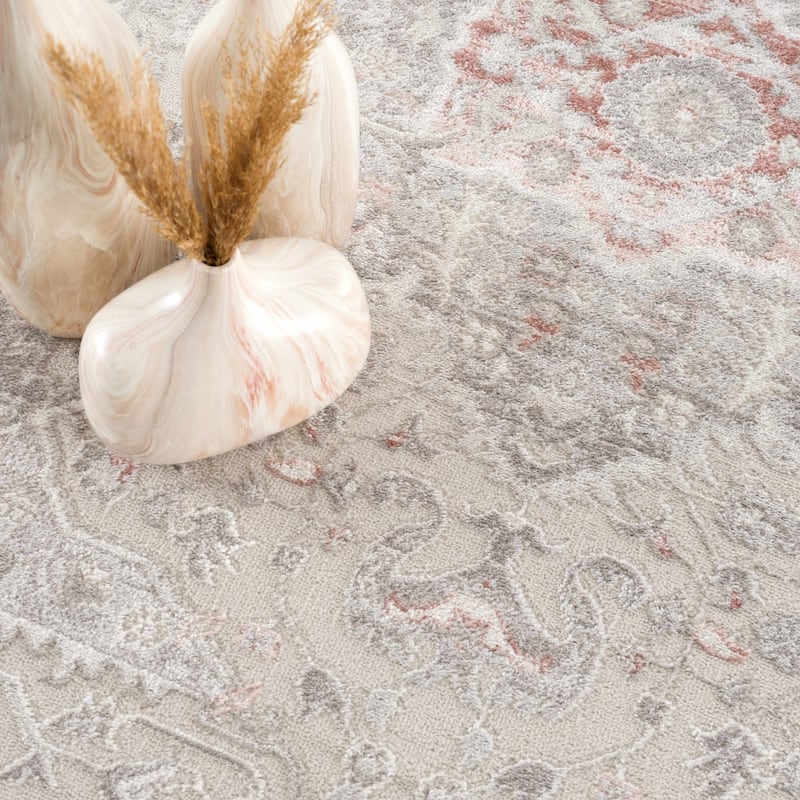 Hauteloom Calum Living Room, Bedroom Area Rug - Farmhouse - High Pile - Pink,Gray - 7'9" x 9'6"