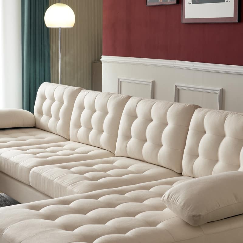 U-shaped Soft-Covered Armrest Backrest Seat Sectional Sofa Beige