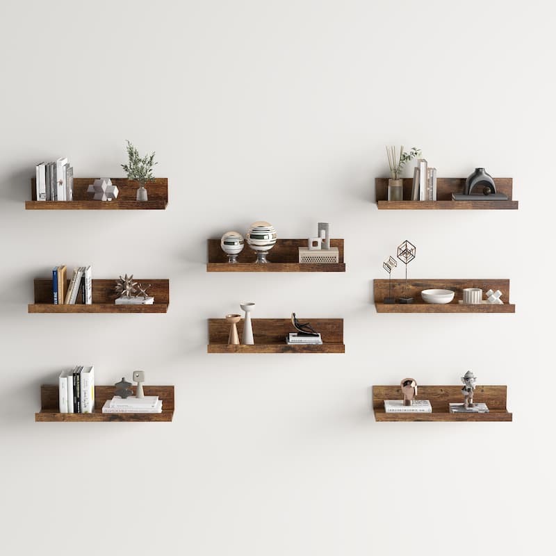 Homy Casa U-Shaped Wall-Mounted Floating Shelf Set of 8, Black & BR