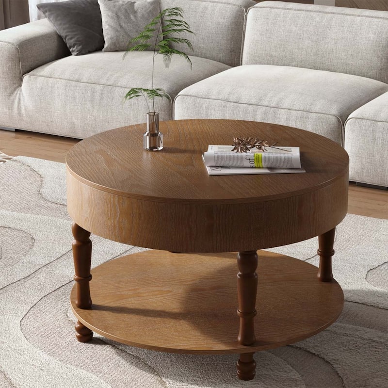 Modern Round Coffee Table with Dual Storag