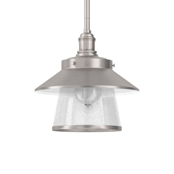 Park Harbor PHPL5011 Stockton 9" Wide Single Light Mini Pendant with Industrial Style Shade and Seedy Glass