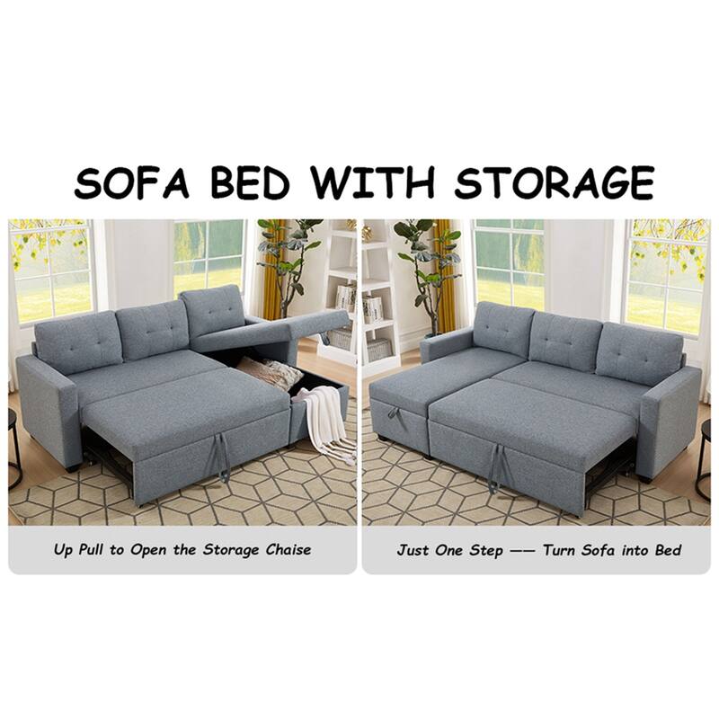 Upholstered Pull Out Sectional Sofa w/Storage,Convertible Corner Couch