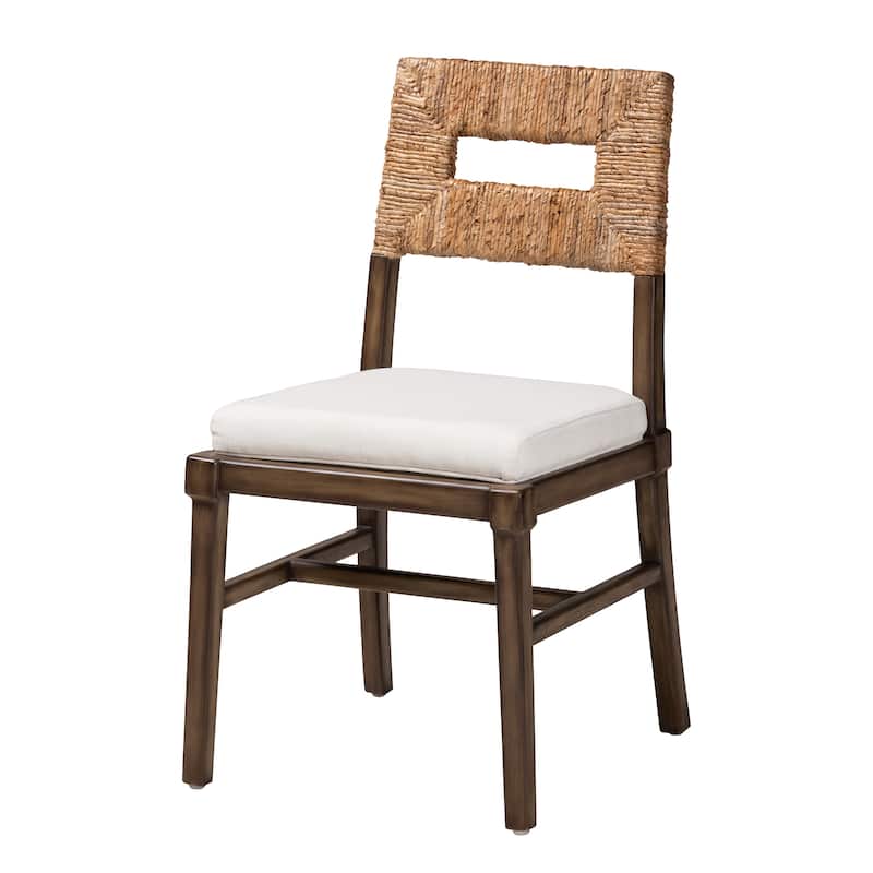 Porsha Modern Bohemian Dark Brown Finished Mahogany Wood and Natural Rattan Dining Chair - White, Natural Brown, Walnut Brown