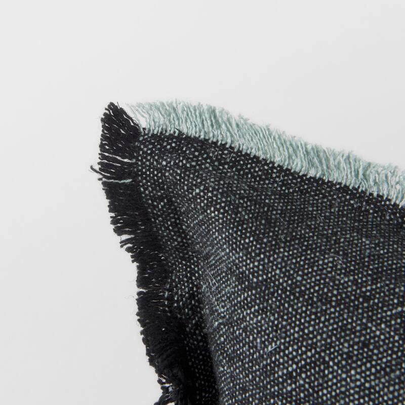 Malia Dark Gray Fabric w/ Teal Fringed Edges Pillow Cover