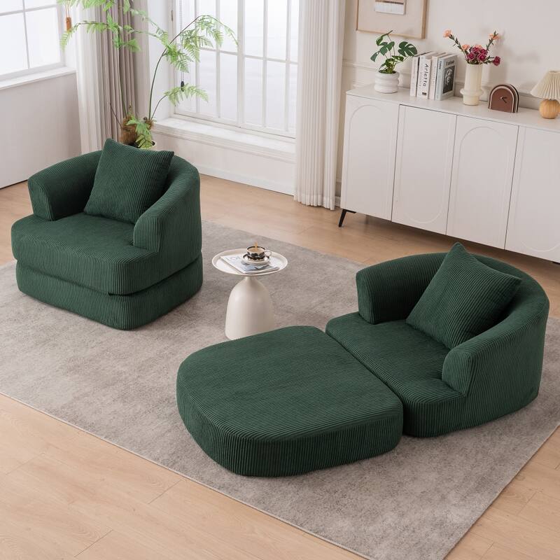 Corduroy Foldable Single Recliner Sofa - Green
