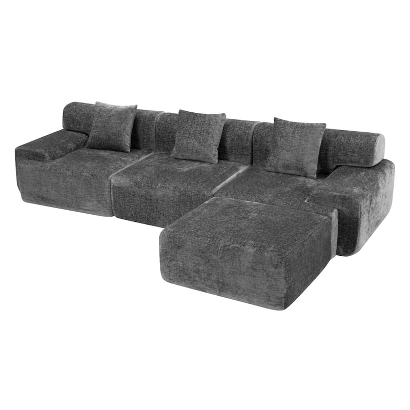 120.47" Modular Corduroy Boneless Sectional Sofa with Movable Ottoman