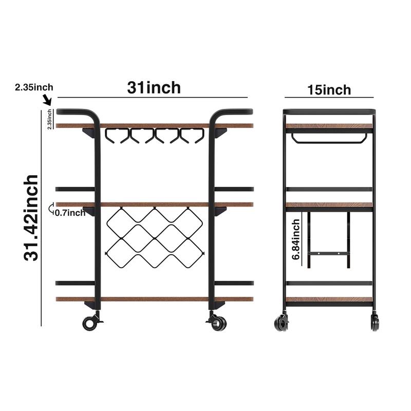 Modern Industrial 3-tier Bar Cart with Wine Rack