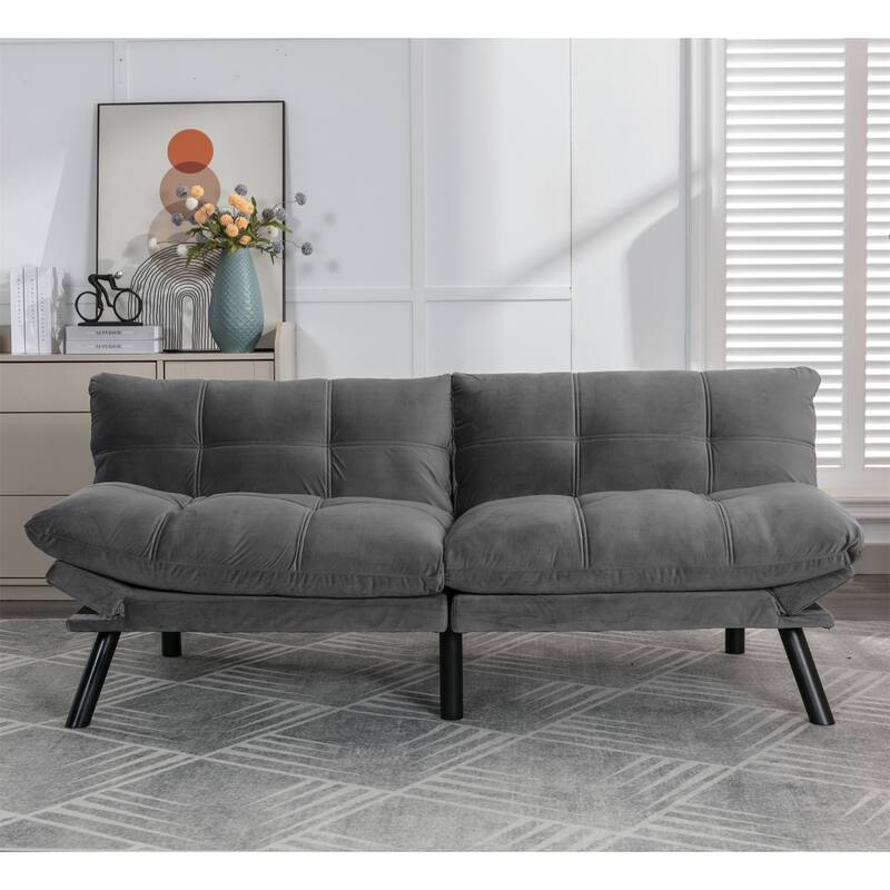 Velvet Sofa Bed with Adjustable Armrest and Backrest