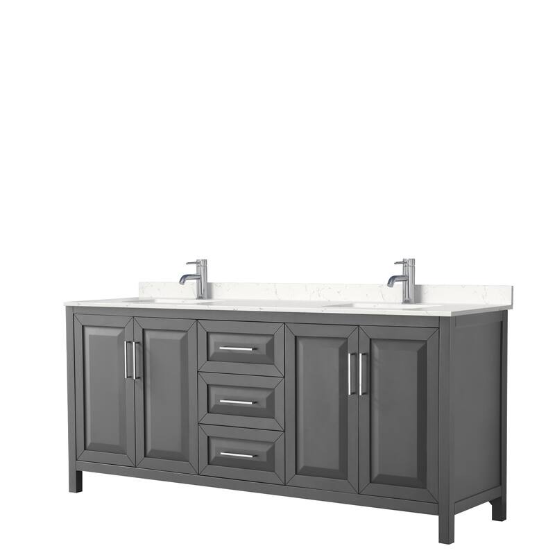 Daria 80 Inch Double Vanity, Cultured Marble Top - Dark Gray, Chrome Trim,Carrara Cultured Marble Top