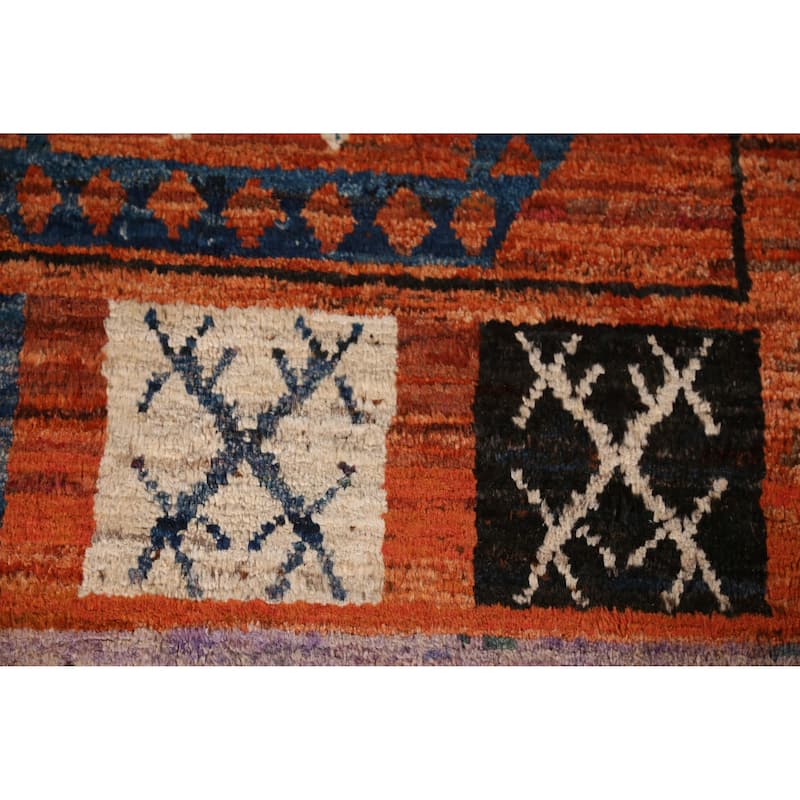Orange Tribal Geometric Moroccan Oriental Rug Hand-Knotted Wool Carpet - 8'9" x 9'11"