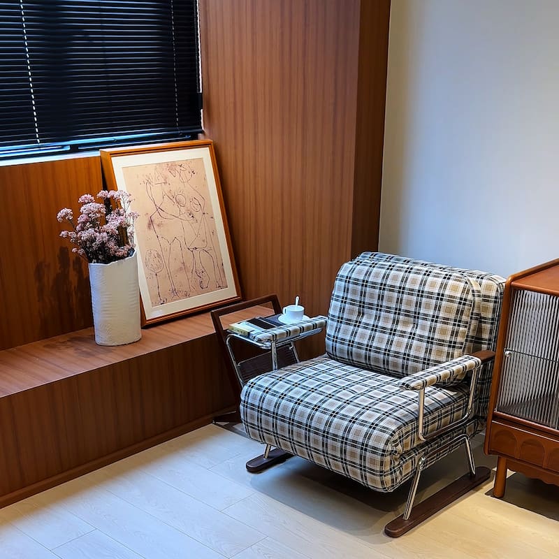 JASIWAY Checkered 4-in-1 Sleeper Sofa Chair Bed for Small Spaces